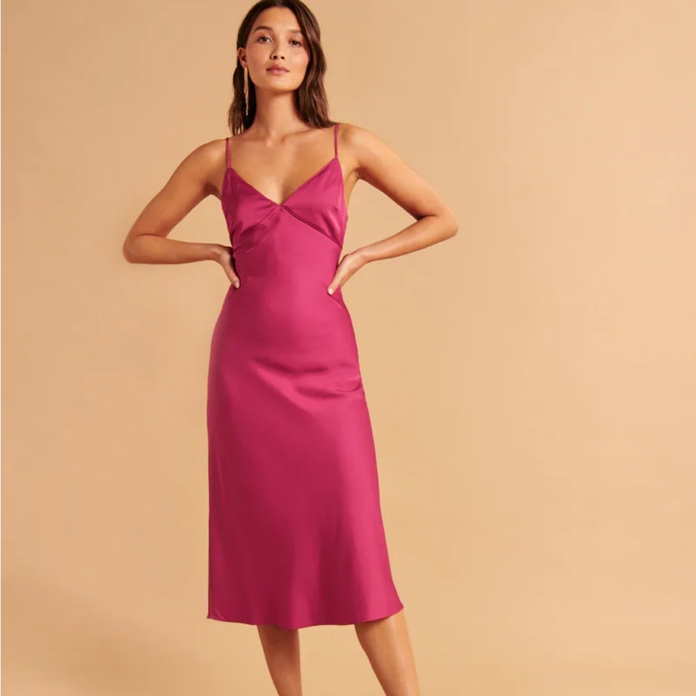 Lace-Up Back Slip Midi Dress - Abercrombie & Fitch